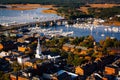 Arial view of a New England town in the Fall