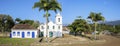 Arial view panorama of church Nossa Senhora das Dores (Our Lady of Sorrows) in historic town Paraty, Brazil Royalty Free Stock Photo