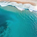 an Arial view of summer beach and blue ocean