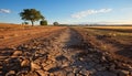 Arid Africa dusty landscape, dry heat, tranquil sunset, vanishing horizon generated by AI Royalty Free Stock Photo