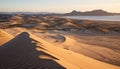 Arid Africa Majestic mountains, rippled sand dunes, tranquil sunset generated by AI Royalty Free Stock Photo