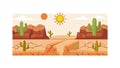 Arid Desert Landscape with Cacti and Bright Sun, vector design Generative AI Royalty Free Stock Photo