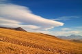 The Arid Foothill of Los Flamencos National Reserve with the Amazing Lenticular Clouds in the Backdrop, Chilean Altiplano