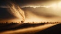 Arid landscape of a desert at sand storm. Royalty Free Stock Photo