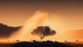 Arid landscape of a desert at sand storm. Royalty Free Stock Photo