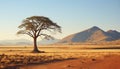 Arid landscape, sand dunes, tree, sunset, Africa generated by AI Royalty Free Stock Photo