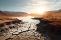 Arid and waste land, Cracked earth, dry cracked plain under sparkle hot sun Royalty Free Stock Photo