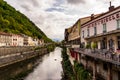 Ariege River at Foix cut the historic quarter in two Royalty Free Stock Photo