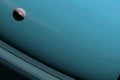 Ariel or Uranus I orbiting between the rings of Uranus planet. 3d render