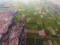 Ariel view of Farm lands and rocky area Royalty Free Stock Photo