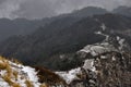 Ariel view of mountain slope with cloudy sky Royalty Free Stock Photo