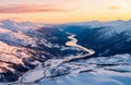 Ariel view of snow covered mountains in a valley Royalty Free Stock Photo