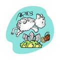 Aries Astrological Zodiac sign with cute cat character. Cat zodiac icon. Baby shower or birthday greeting card Royalty Free Stock Photo