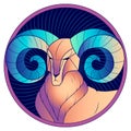 Aries with blue horns zodiac sign horoscope vector