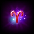 Aries Constellation icon in space style on dark background with galaxy and stars. Zodiac sign of fire Vector