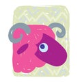 Aries. Funny zodiac sign. Colorful vector illustration of pink sheep face in hand-drawn sketch style isolated on white