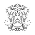 Aries girl portrait. Zodiac sign for adult coloring book. Simple black and white vector illustration. Royalty Free Stock Photo