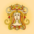Aries girl portrait. Zodiac sign of fire. Simple orange vector illustration. Royalty Free Stock Photo