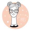 Aries girl. Sketch style woman with zodiac sign Royalty Free Stock Photo