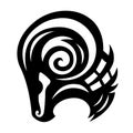 Aries graphic icon. Zodiac sign. Ram head painted in black color sign isolated on white background. Symbol of argali