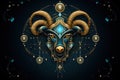 Aries horoscope fantasy sign with galaxy stars background