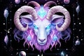 Aries horoscope fantasy sign with galaxy stars background