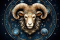 Aries horoscope fantasy sign with galaxy stars background