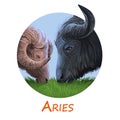 Aries metal ox year horoscope zodiac sign isolated. Digital art illustration of chinese new year symbol, astrology lunar