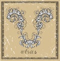 Aries or Ram Zodiac sign on frame on texture. Royalty Free Stock Photo