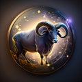 Aries round zodiac animal sign realistic mystical astrology background illustration Generative AI