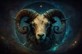 Aries round zodiac animal sign realistic mystical background wallpaper illustration Generative AI