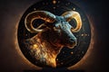 Aries round zodiac animal sign realistic mystical background wallpaper illustration Generative AI