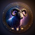 Aries round zodiac animal sign realistic mystical background wallpaper illustration Generative AI