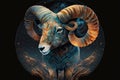 Aries round zodiac animal sign realistic mystical background wallpaper illustration Generative AI