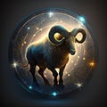 Aries round zodiac animal sign realistic mystical background wallpaper illustration Generative AI