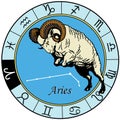 Aries astrological zodiac sign in circle. Vector Royalty Free Stock Photo