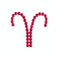 Aries. Sign of the zodiac of red rhinestones on a white background.