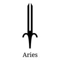 Aries Sword Icon. Silhouette of Zodiacal Weapon. One of 12 Zodiac Weapons. Vector Astrological, Horoscope Sign. Zodiac Symbol. Royalty Free Stock Photo