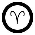 Aries symbol icon black color in round circle