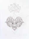 Aries symbol with a tree, symbolic linear ornamental drawing.