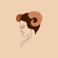 Aries woman astrological sign. Beautiful girl in flat line art style Royalty Free Stock Photo