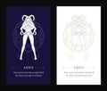 Aries zodiac antique woman goddess horoscope line art deco poster design template set vector