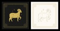 Aries zodiac astrology symbol antique decorative frame line art deco vintage card design set vector Royalty Free Stock Photo
