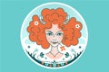 Aries zodiac constellation sign, girl or woman with fluffy red hair, horns, flowers Royalty Free Stock Photo