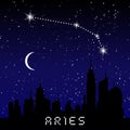 Aries zodiac constellations sign on beautiful starry sky with galaxy and space behind. Aries horoscope symbol constellation on dee Royalty Free Stock Photo