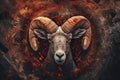 Aries zodiac sign against horoscope wheel