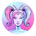 Aries zodiac sign artwork, beautiful girl face, horoscope symbol, star sign, vector illustration Royalty Free Stock Photo