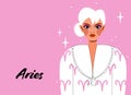Aries zodiac sign. Girl vector illustration. Astrology zodiac profile. Astrological sign as a beautiful women. Future telling,