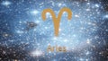 Aries. Zodiac sign. Horoscope. Space flight through the constellation.