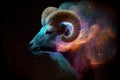 Aries Zodiac Sign, Horoscope Symbol, Magic Astrology Aries in Fantastic Night Sky, Generative AI Illustration Royalty Free Stock Photo